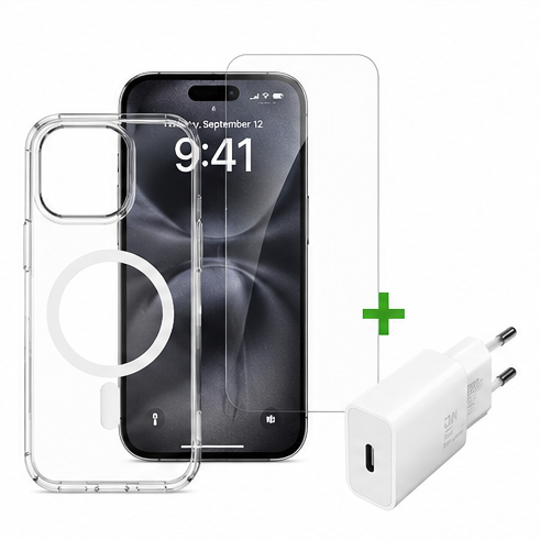 iPhone 17 Pro Max MagSafe Hülle + Panzerglas + 20W Ladegerät | 4smarts 3in1 Premium Starter Set