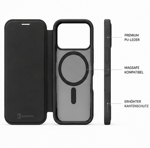 Cellularline Book Case Daily MAG für Apple iPhone 17 Schwarz – MagSafe Handyhülle Klapphülle Wallet Case