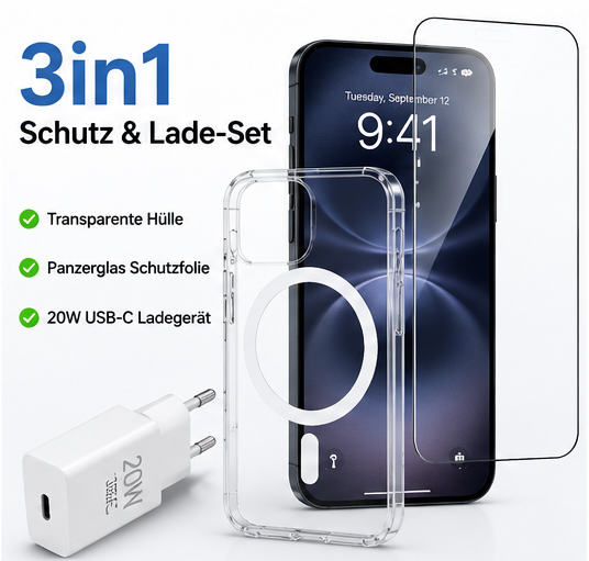 4smarts 3in1 Premium Starter Set für Apple iPhone 17 Pro – MagSafe Hülle, Panzerglas & 20W Schnellladegerät
