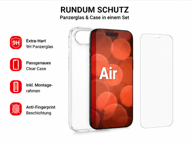 DISPLEX Real Glass + Case für Apple iPhone Air – 10H Panzerglas & transparente Schutzhülle