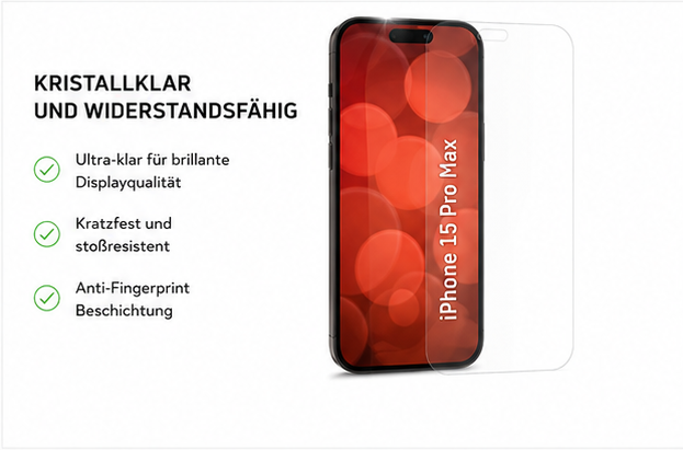 DISPLEX Real Glass + Case Set für Apple iPhone 15 Pro Max – Panzerglas & Schutzhülle 10H