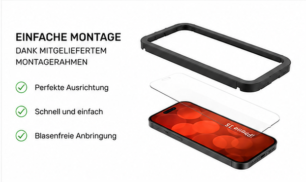 DISPLEX Real Glass + Case Set für Apple iPhone 15 – Panzerglas & Schutzhülle 10H Displayschutz