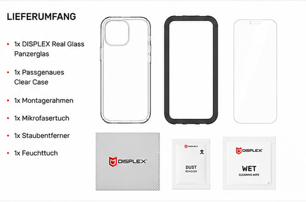 DISPLEX Real Glass + Case Set für Apple iPhone 15 – Panzerglas & Schutzhülle 10H Displayschutz