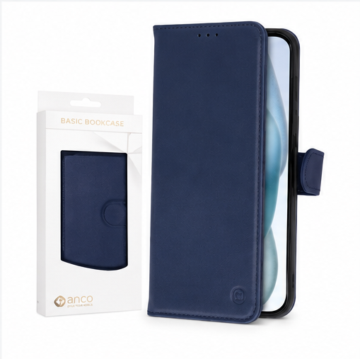 anco Basic Bookcase für Apple iPhone 15 Plus – Handyhülle Klapphülle Wallet Case mit Kartenfach Schwarz