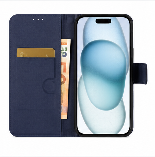 anco Basic Bookcase für Apple iPhone 15 Plus – Handyhülle Klapphülle Wallet Case mit Kartenfach Schwarz