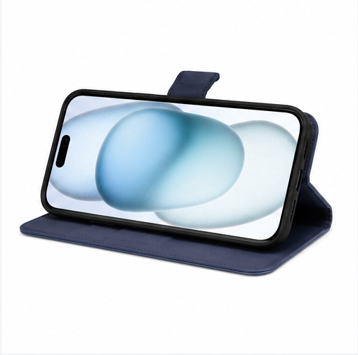 anco Basic Bookcase für Apple iPhone 15 Plus – Handyhülle Klapphülle Wallet Case mit Kartenfach Schwarz