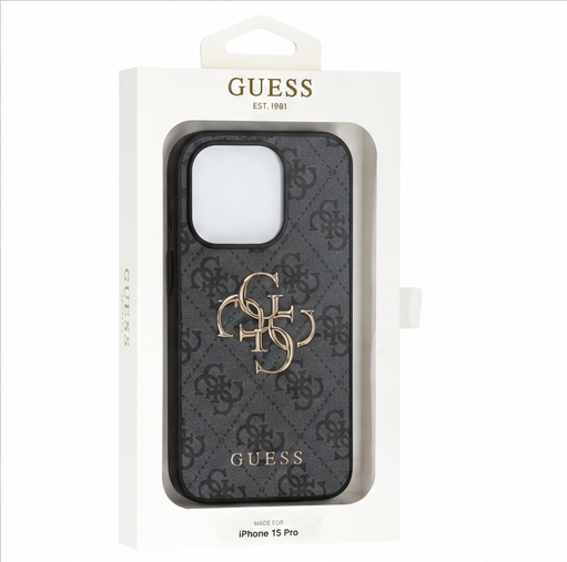 Guess 4G Metal Logo Handyhülle für Apple iPhone 15 Pro – Premium Schutzhülle PU Backcover