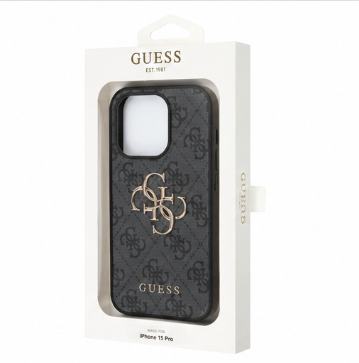 Guess 4G Metal Logo Handyhülle für Apple iPhone 15 Pro – Premium Schutzhülle PU Backcover