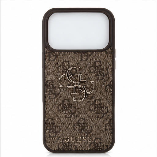 Guess iPhone 17 Pro Max Hülle PU Leather 4G Metal Logo Gold Frame Braun