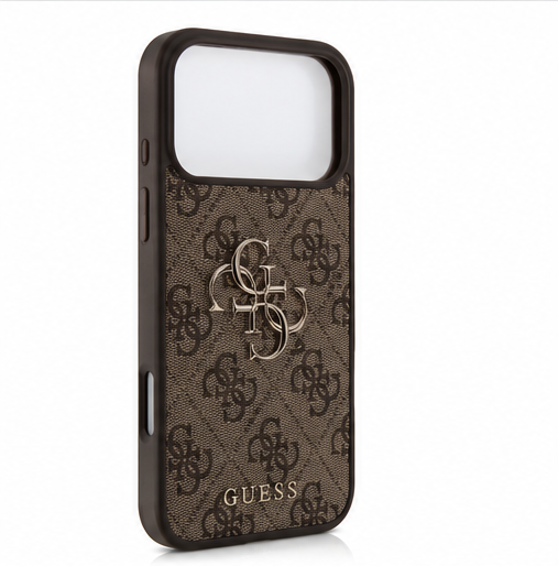 Guess iPhone 17 Pro Max Hülle PU Leather 4G Metal Logo Gold Frame Braun