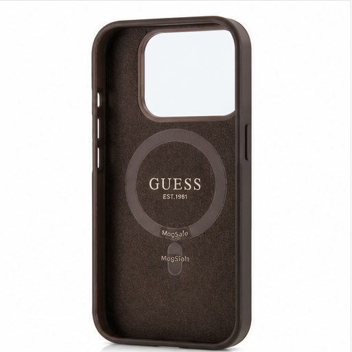 Guess iPhone 17 Pro Max Hülle PU Leather 4G Metal Logo Gold Frame Braun