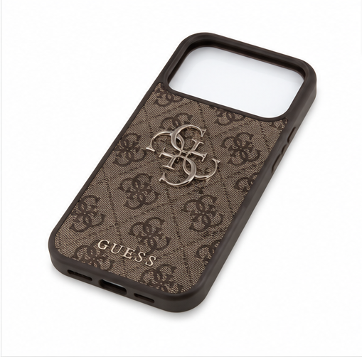 Guess iPhone 17 Pro Max Hülle PU Leather 4G Metal Logo Gold Frame Braun
