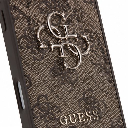 Guess iPhone 17 Pro Max Hülle PU Leather 4G Metal Logo Gold Frame Braun