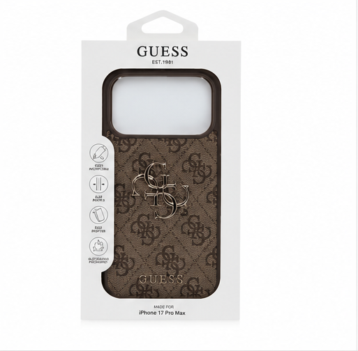 Guess iPhone 17 Pro Max Hülle PU Leather 4G Metal Logo Gold Frame Braun