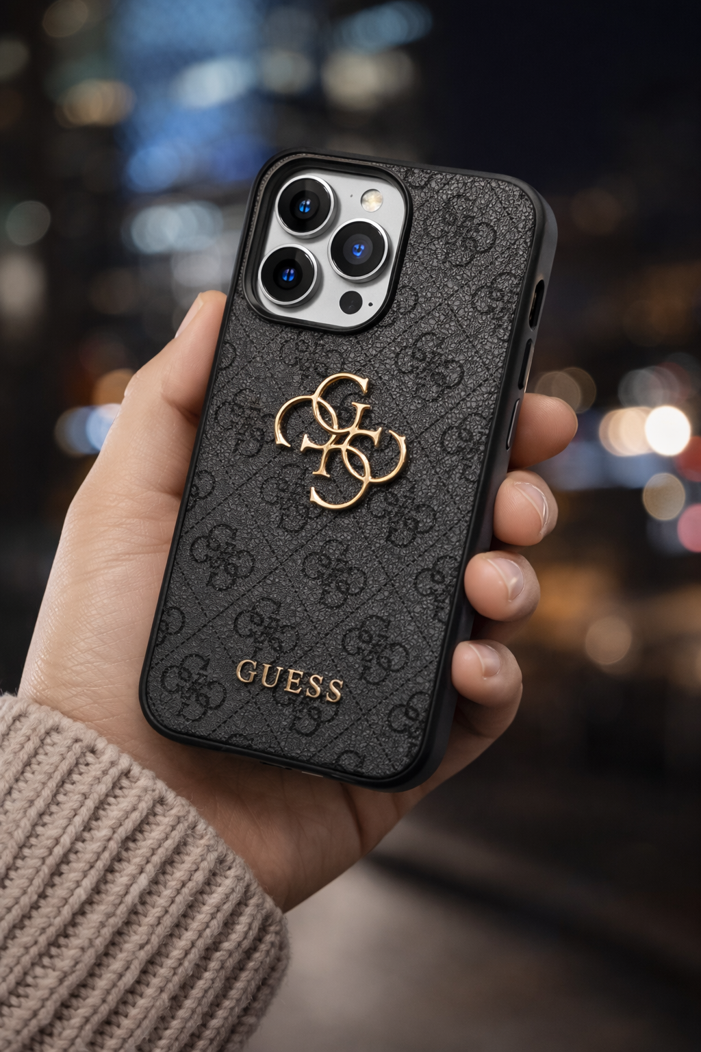 Guess PU 4G Metal Logo Case für Apple iPhone 14 Pro – Grau