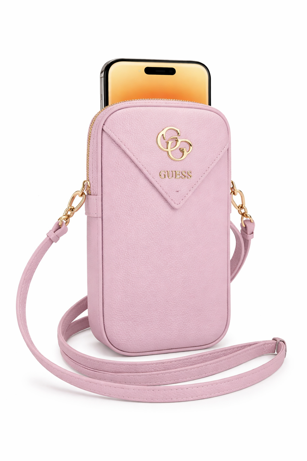 Guess PU Grained 4G Metal Logo Zip Up Phone Bag