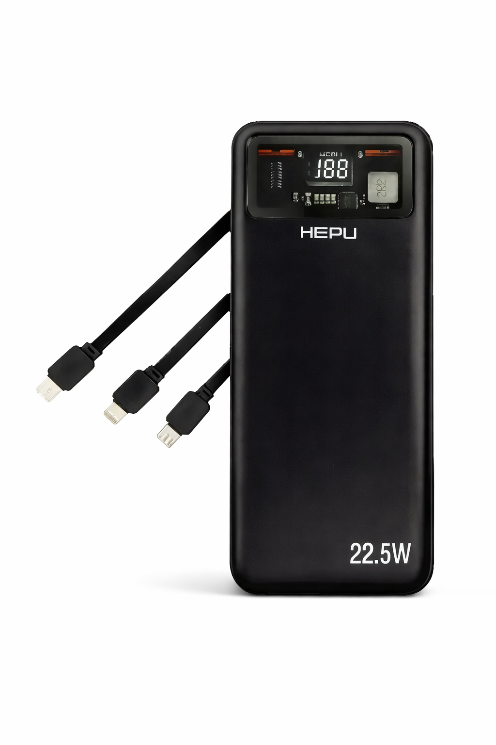 HEPU Powerbank 10.000 mAh 22,5W – mit USB-C, Lightning & Micro-USB Kabel