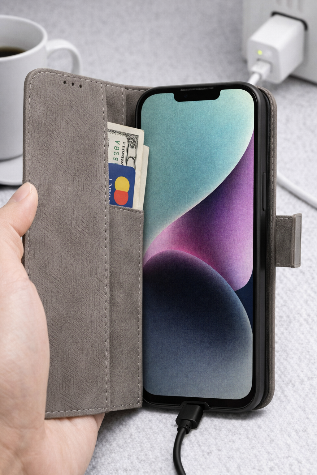 iPhone 14 Plus Hülle Bookcase – anco Geometric | PU-Leder, Kartenfach, 3 Farben