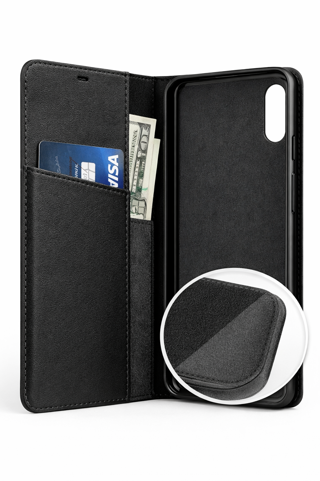 Basic Magnetic Bookcase für Google Pixel 9 / 9 Pro – Schwarze Lederhülle mit Kartenfach