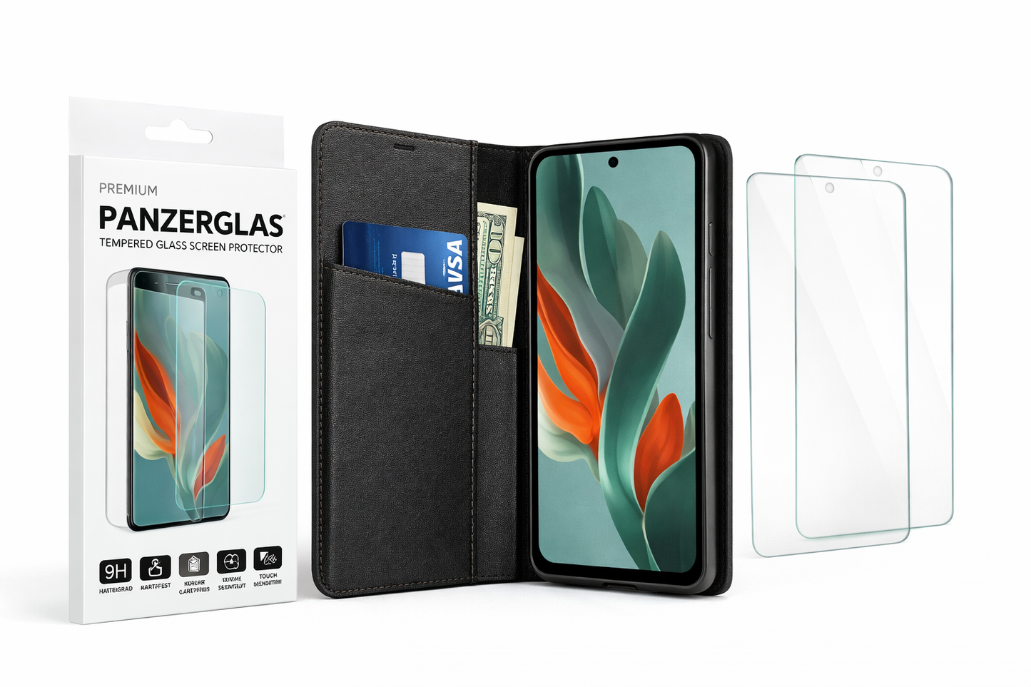Basic Magnetic Bookcase für Google Pixel 9 / 9 Pro – Schwarze Lederhülle mit Kartenfach