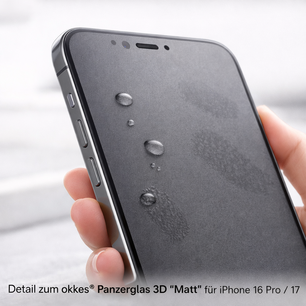 okkes 3D Matt Panzerglas für iPhone 16 Pro / 17 – Anti-Fingerprint