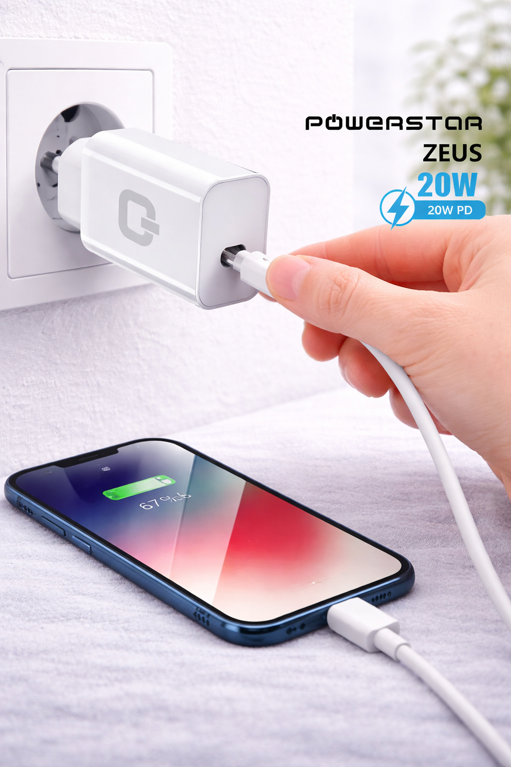 Powerstar ZEUS USB-C Ladegerät 20W + USB-C Kabel – Weiß