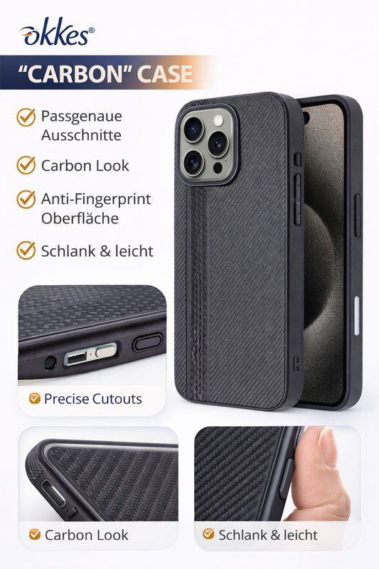 OKKES Carbon Case für Apple iPhone 16 Pro – Carbon Look Hülle Schwarz