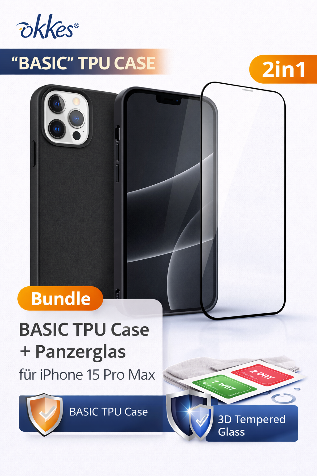 okkes Basic TPU Case für iPhone 15 Pro Max – Schwarz
