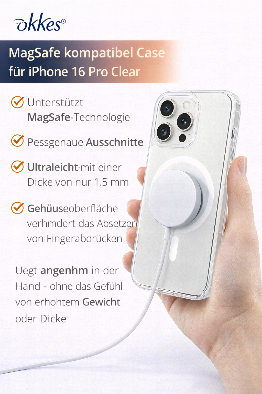 OKKES MagSafe Hülle für iPhone 16 Pro – Dünnes Case 1,5 mm