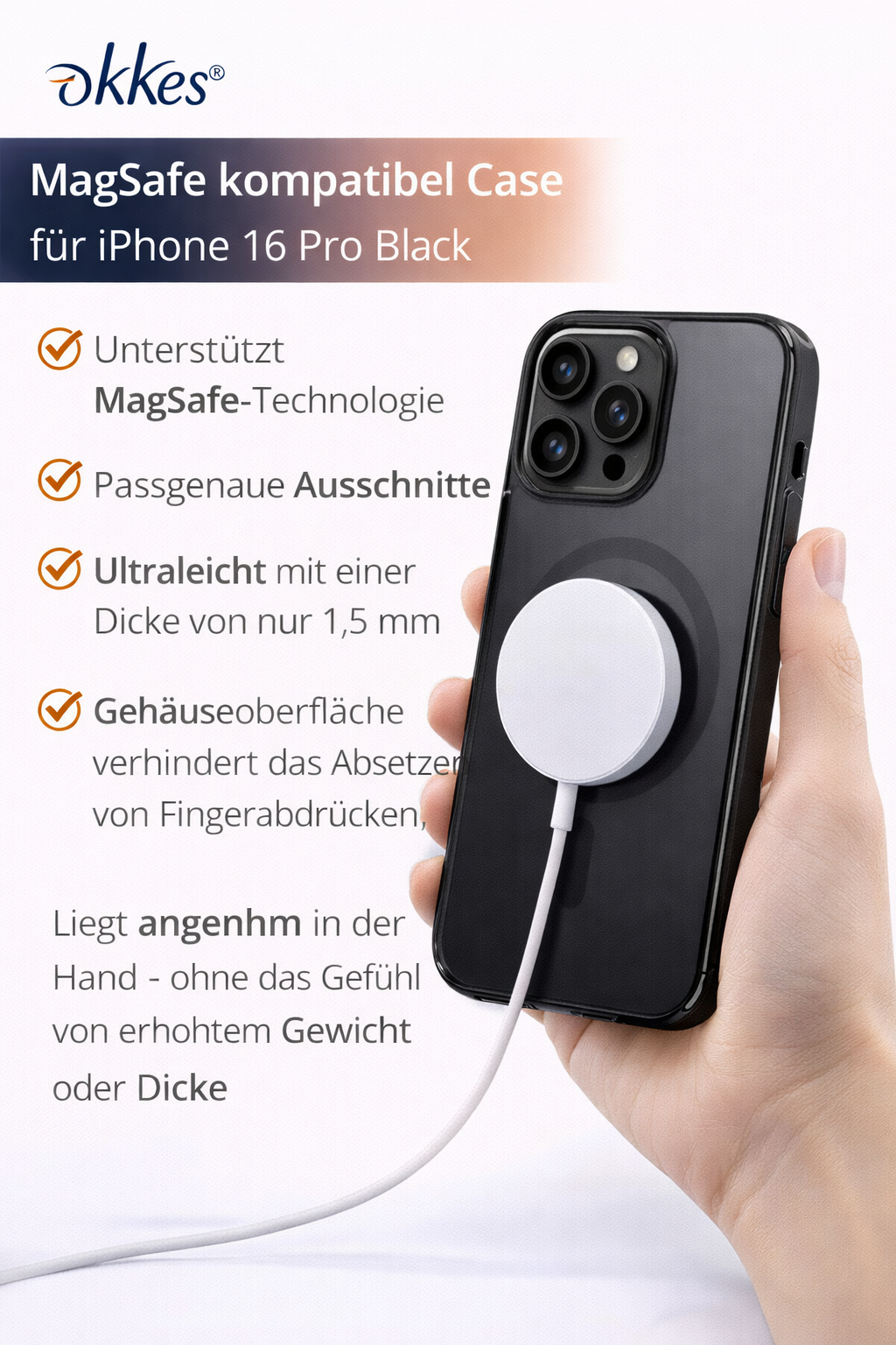 OKKES MagSafe Hülle für iPhone 16 Pro – Dünnes Case 1,5 mm