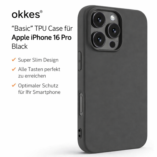 OKKES Basic TPU Hülle iPhone 16 Pro – Ultradünn & Flexibel Schwarz