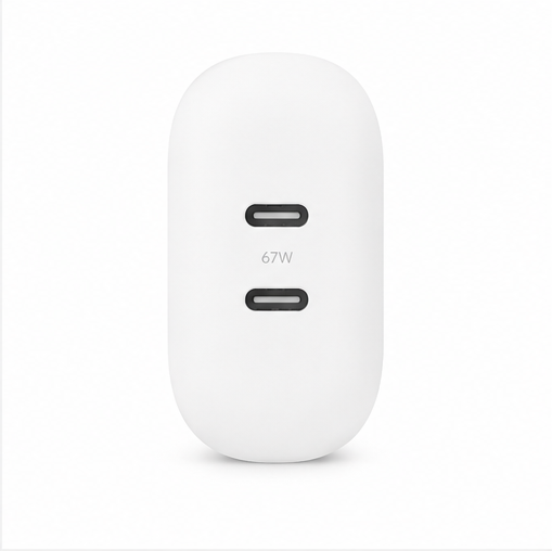 Google 67W Dual USB-C Schnellladegerät GaN für Pixel & iPhone – Original Netzteil Weiß