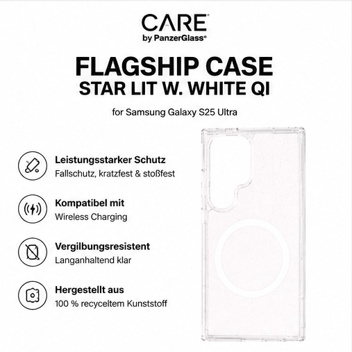 CARE by PanzerGlass Flagship Case Star Lit White für Samsung Galaxy S25 Ultra - MagSafe/Qi kompatibel
