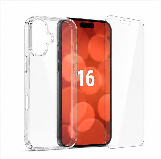 DISPLEX Real Glass 10H Panzerglas mit transparenter TPU-Hülle für Apple iPhone 16