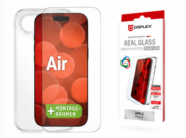 DISPLEX Real Glass 10H Panzerglas mit transparenter TPU Schutzhülle für Apple iPhone Air