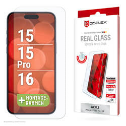 DISPLEX Real Glass 10H Panzerglas für iPhone 15, iPhone 15 Pro und iPhone 16