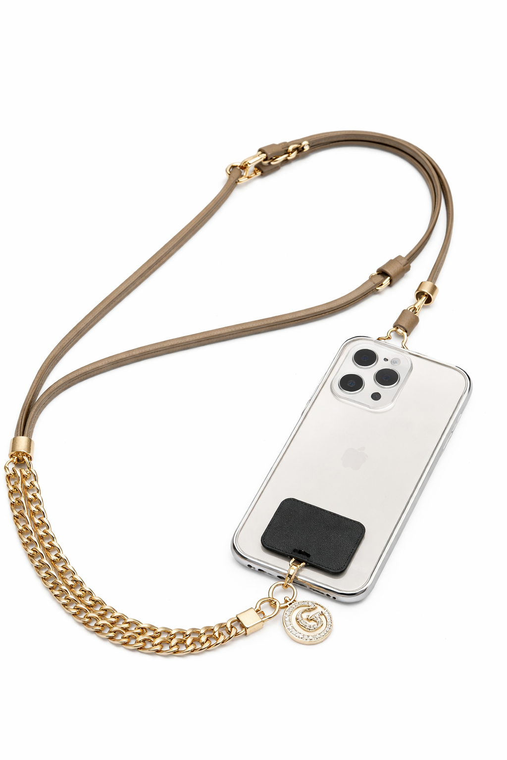 Guess Crossbody Strap PU 4G Chain universelles Handyband mit Smartphone-Halterung