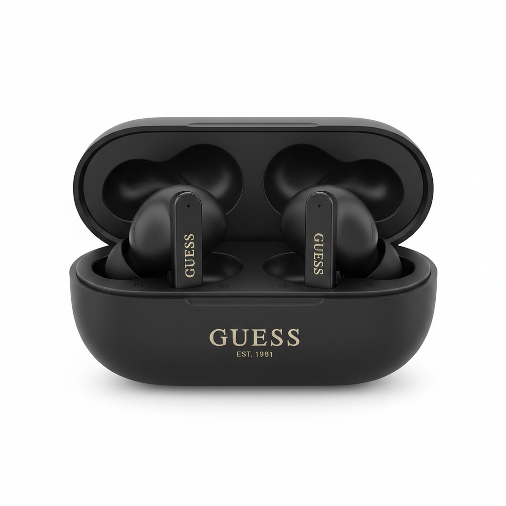 Guess Elongated Metallic ENC TWS Wireless Bluetooth In-Ear Kopfhörer in Schwarz