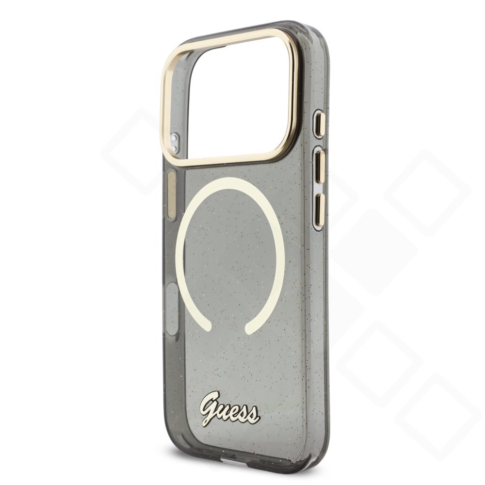 Guess IML Glitter Script Strap MagSafe Case für Apple iPhone 17 Pro - black
