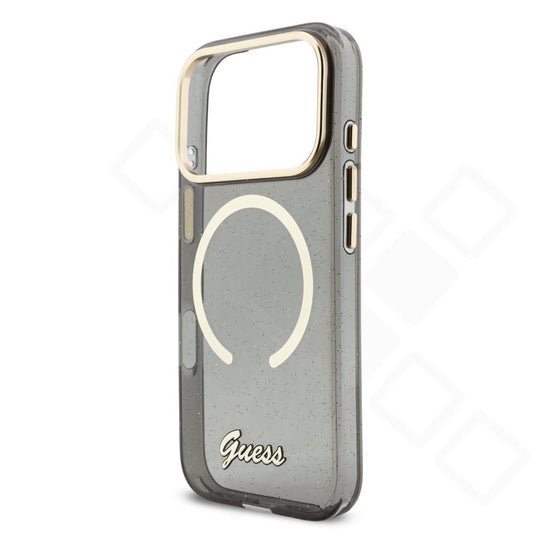 Guess IML Glitter Script Strap MagSafe Case für Apple iPhone 17 Pro - black