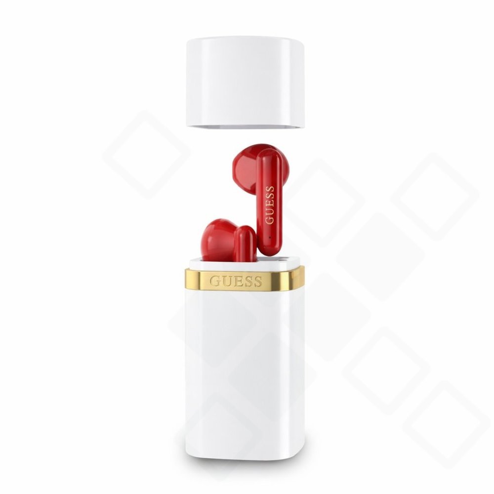 Guess Lipstick Shape TWS Wireless Earphones in Weiß mit Lippenstift-Ladecase