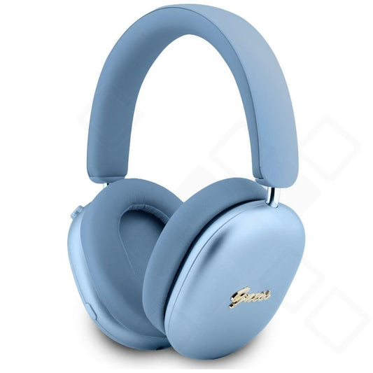 Guess Metallic Finish Gold Script Logo ENC Wireless Headphone - light blue