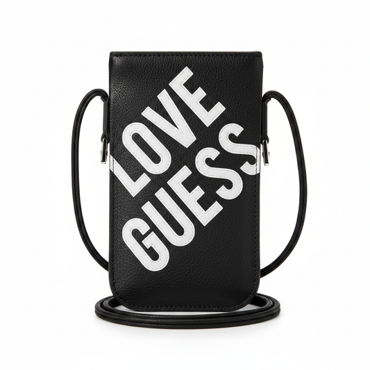 Guess PU 4G Big Love Logo Phone Bag in Schwarz aus hochwertigem PU-Material