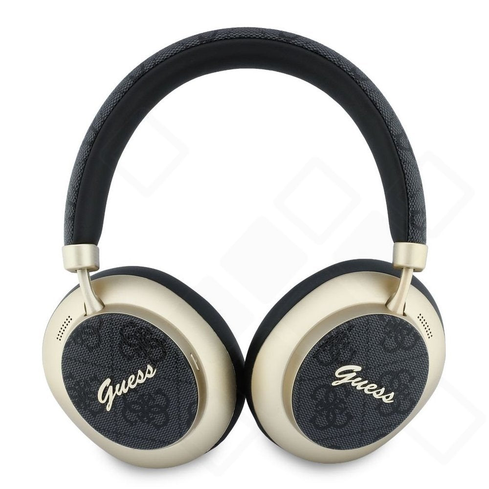 Guess PU 4G Gold Script Metal Logo ENC Wireless Earphones - black