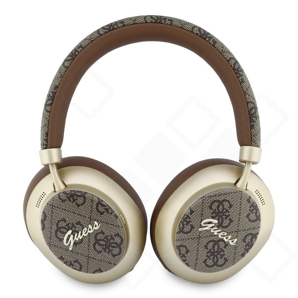 Guess PU 4G Gold Script Metal Logo ENC Wireless Earphones - brown