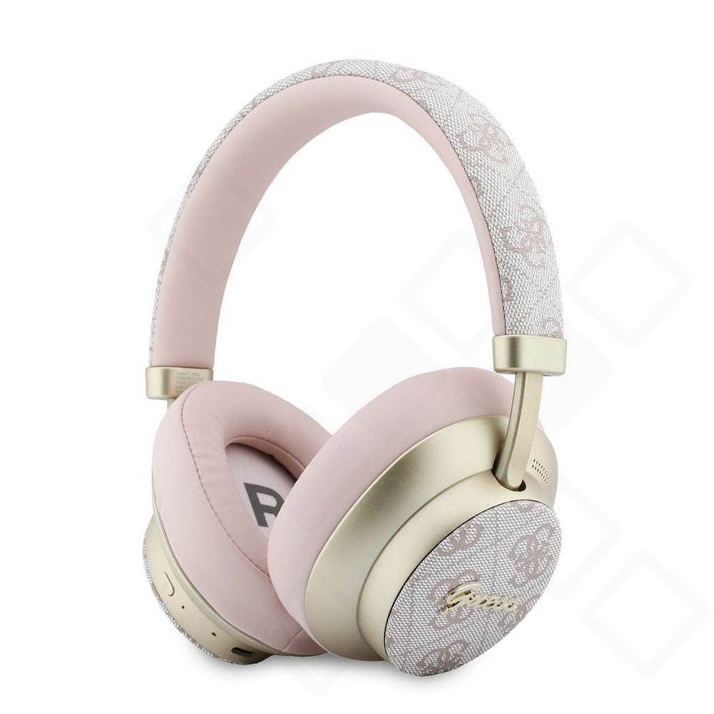 Guess PU 4G Gold Script Metal Logo ENC Wireless Earphones - pink