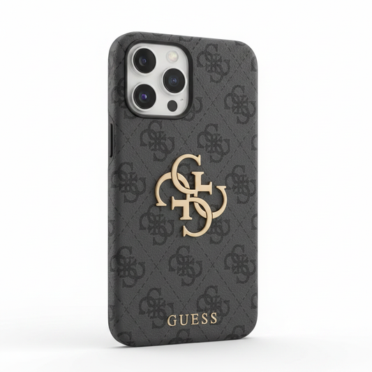 Guess PU 4G Metal Logo Case für Apple iPhone 14 Pro Max in Grau