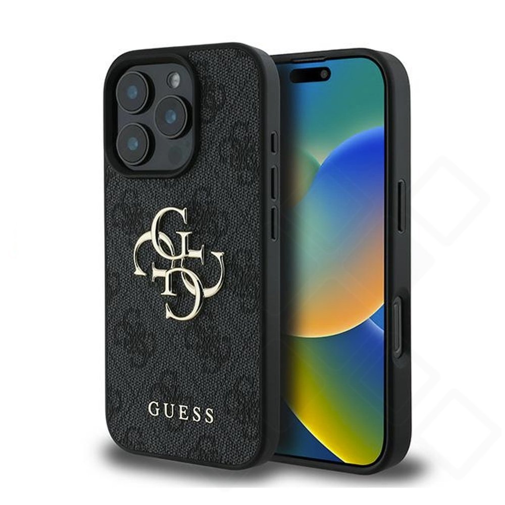 Guess PU 4G Metal Logo Case für Apple iPhone 16 Pro in Schwarz