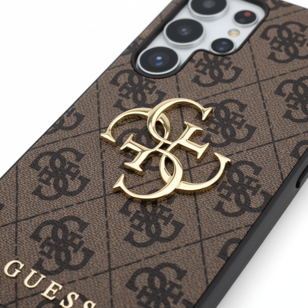 Guess PU 4G Metal Logo Case für Samsung Galaxy S25 Ultra in Braun