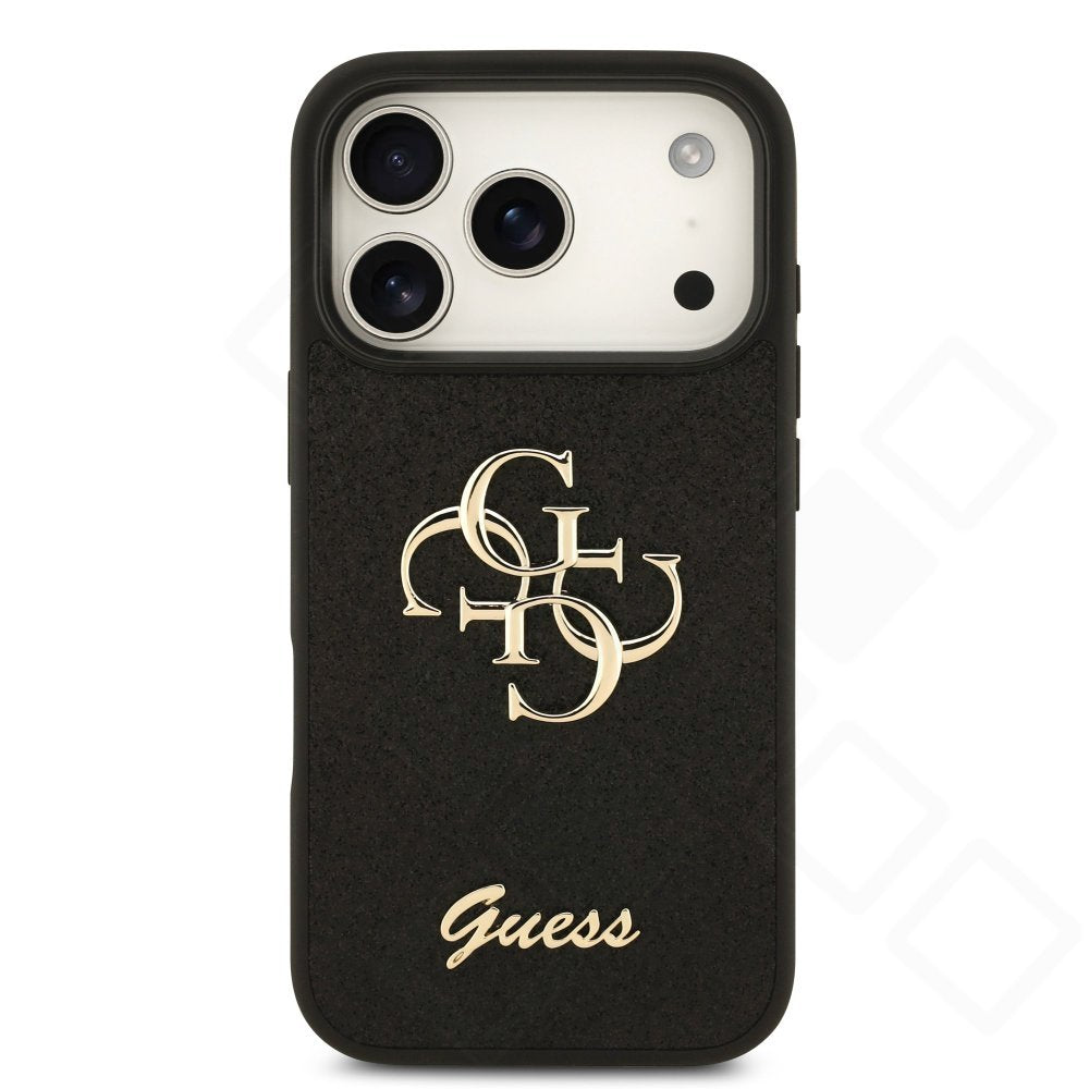 Guess PU Fixed Glitter 4G Metal Logo Case für Apple iPhone 17 Pro, 18 Pro - black